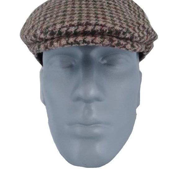 Genuine Scottish Highland Harris Tweed® Cap ZH014 - BEIGE HOUNDSTOOTH -PICK SIZE - Picture 4 of 12